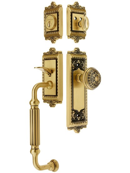 Windsor Entry Lock Set in Antique Brass Finish with Windsor Knob and